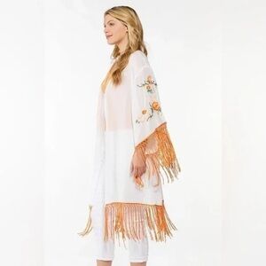 Cato | Embroidered Floral Fringe Kimono Boho Beach Various Sizes Available